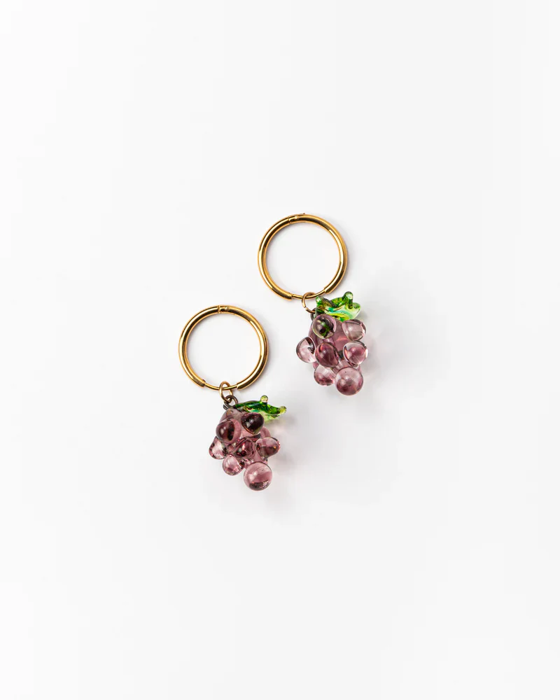 Grape Glass Charm Earrings (Violet/Green) - Image 4